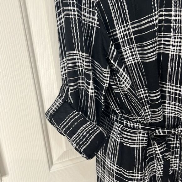 BLL Nyc Woman’s Large Black White Plaid Dress Button Front Tie Belt Pocket New - Picture 4 of 11